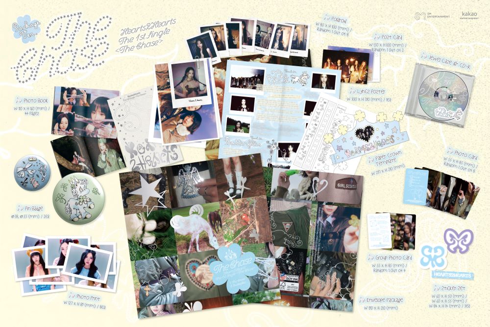 Hearts2Hearts – The Chase Package Ver. – CD, photobook, polaroid, pocztówka, karty, naklejki, wydruki fotograficzne i przypinki