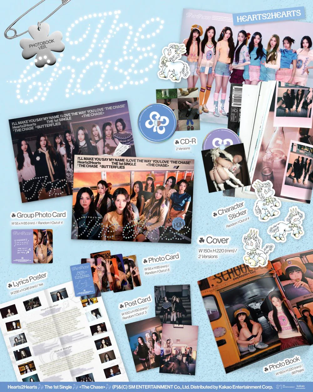Hearts2Hearts – The Chase – photobook, CD, plakat z tekstami, pocztówka, naklejka, photocard i karta grupowa